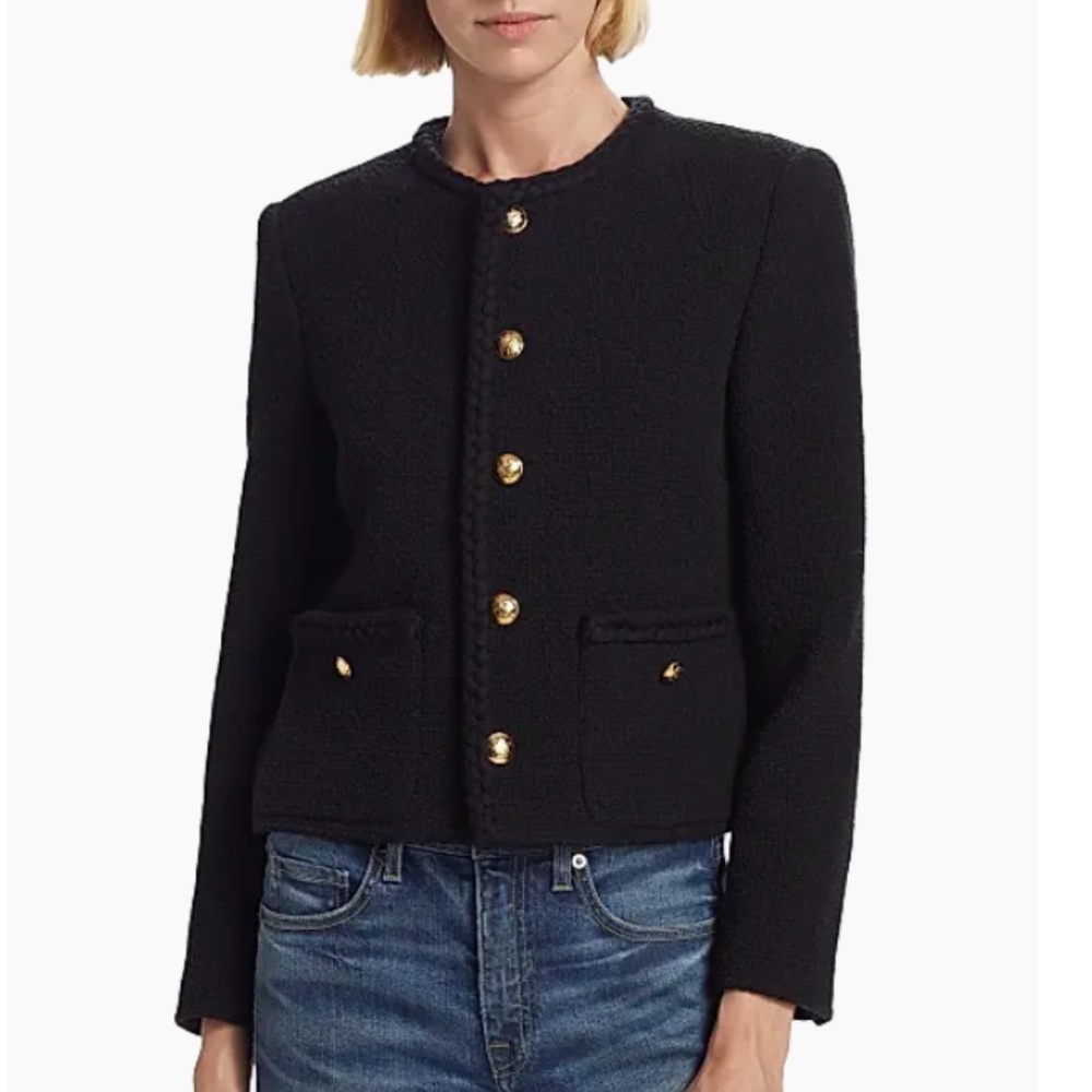 Nili Lotan  Iman Braided-Trim Crop Black Jacket